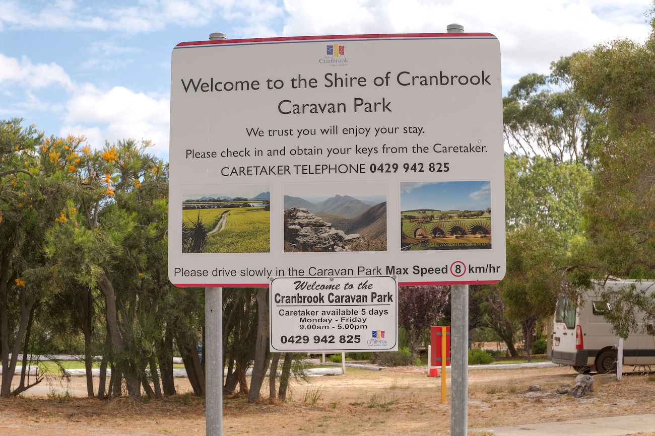 Cranbrook Caravan Park sign